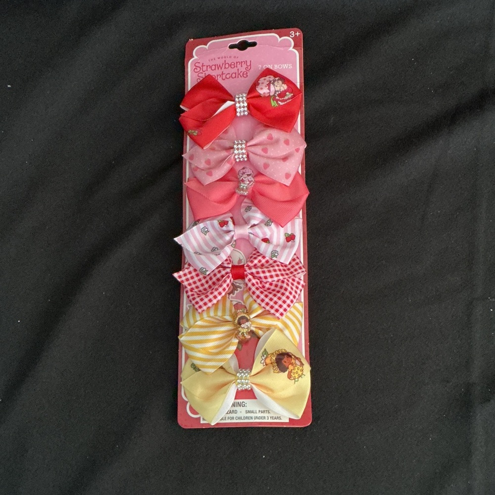 Strawberry Shortcake Kids Hair Bow Set - Red, Pink, Yellow